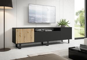 RASS TV asztal, 200x44x40, fekete matt/tölgy