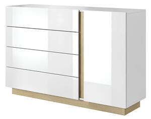 Komód D4S, fehér/grandson tölgy/fehér magas fényű, CITY