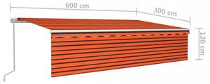 Narancssárga-barna kihúzható napellenző redőnnyel 6 x 3 m