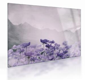 Üveg kép - Lila virágok a hegyekben (70x50 cm)