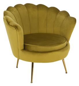 Fotel Art-deco stílusban, mustár színű Velvet anyag/gold chróm-arany, NOBLIN