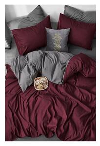 Borvörös-szürke kétszemélyes-hosszabbított pamut ágyneműhuzat lepedővel 200x220 cm – Mila Home