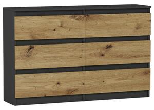 Komód 6 fiókos 120 cm R120 - antracit - artisan tölgy