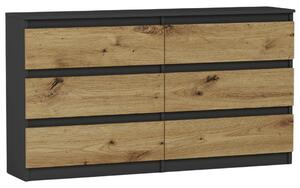 Komód 6 fiókos 140 cm- R140 antracit - artisan tölgy
