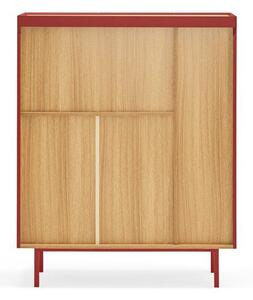 Piros magas komód tölgyfa dekorral 95x120 cm Arista – Teulat