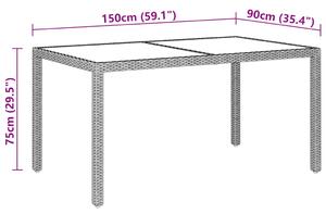 VidaXL szürke polyrattan és edzett üveg kerti asztal 150 x 90 x 75 cm