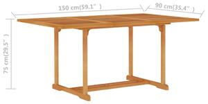 VidaXL tömör tíkfa kerti asztal 150 x 90 x 75 cm