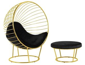 King Home Gabbia Stand Luxus Bársony Fotel Arany Lábtartóval