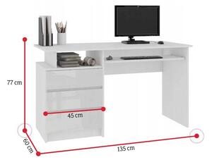 KORDA CLP 135 íróasztal, 135x77x60, fehér/magasfényű fehér