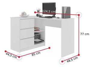 KORDA B16 íróasztal, 124,5x77x50, fehér/magasfényű fekete, balos