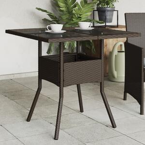 Barna polyrattan üveglapos kerti asztal 80 x 80 x 75 cm