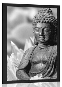 Poszter békés Buddha fekete fehérben