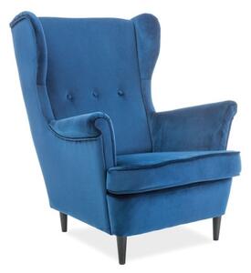 Lord Velvet Királyi Füles Fotel Bársony Tengerészkék Elegáns