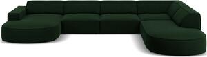 Palack zöld bársony hatszemélyes "U" kanapé MICADONI Jodie 364 cm, jobb
