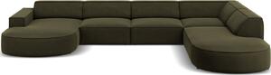 Zöld bársony hatszemélyes "U" kanapé MICADONI Jodie 364 cm, jobb