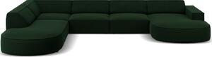 Palack zöld bársony hatszemélyes "U" kanapé MICADONI Jodie 364 cm, bal