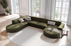 Zöld bársony hatszemélyes "U" kanapé MICADONI Jodie 364 cm, bal