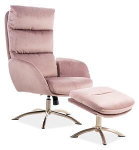 Monroe Velvet Luxus Pihenőfotel Lábtartóval Antik Rózsaszín Bársony TILT Mechanizmussal