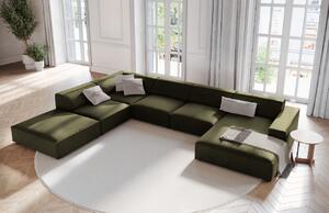 Zöld bársony "U" kanapé MICADONI Jodie 364 cm, bal