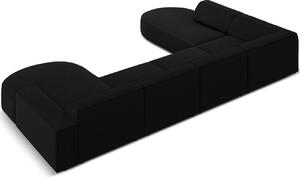 Fekete bársony hatszemélyes "U" kanapé MICADONI Jodie 364 cm, bal