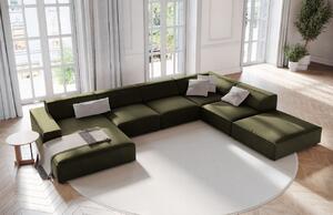 Zöld bársony "U" kanapé MICADONI Jodie 364 cm, jobb