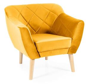 Karo Velvet Bükk Fotel Mustársárga Bársony Kárpitozással