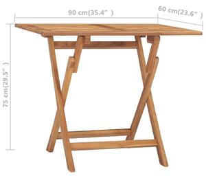 VidaXL összecsukható tömör tíkfa kerti étkezőasztal 90 x 60 x 75 cm