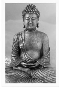 Poszter Buddha szobor meditáló helyzetben fekete fehérben