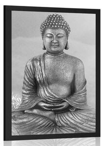 Poszter Buddha szobor meditáló helyzetben fekete fehérben