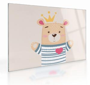 Üveg kép - Teddy maci koronával (70x50 cm)