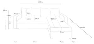 COOPER ágyazható sarok ülőgarnitúra, 232x144, fekete/világoskék 04/U018