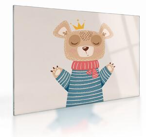 Üveg kép - Bézs mackó koronával (70x50 cm)
