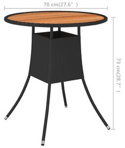 VidaXL fekete polyrattan és tömör akácfa kerti étkezőasztal Ø 70 cm