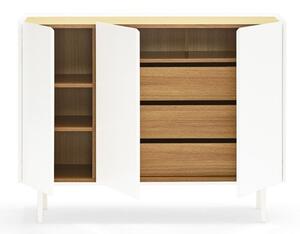 Fehér alacsony komód tölgyfa dekorral 110x85 cm Arista – Teulat