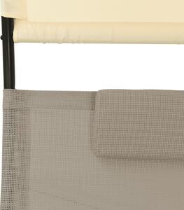 VidaXL krém- és tópszínű kétszemélyes textilén napozóágy napellenzővel
