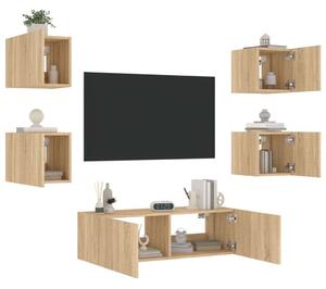VidaXL 5 darab sonoma tölgy színű falra szerelhető TV-szekrény LED-del