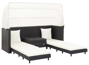 VidaXL 3-személyes fekete kinyitható műrattan kanapéágy tetővel