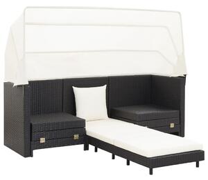 VidaXL 3-személyes fekete kinyitható műrattan kanapéágy tetővel
