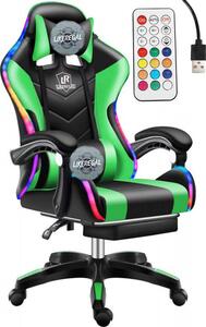 Likeregal 920 LED gamer szék lábtartóval zöld masszázs funkcióval