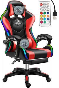 Likeregal 920 LED gamer szék lábtartóval piros masszázs funkcióval