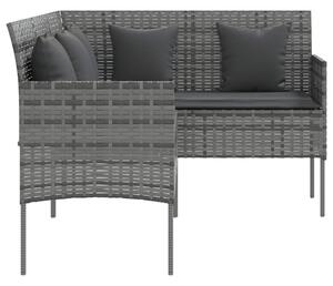 VidaXL szürke polyrattan L-alakú kanapé párnákkal