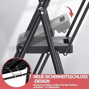 KINGRACK 5 fokos összecsukható létra, fekete, szerszámtartóval és oldalsó kapaszkodókkal - 150 kg max teherbírás