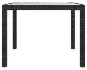 VidaXL fekete polyrattan és edzett üveg kerti asztal 90 x 90 x 75 cm