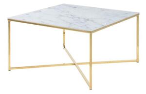 Dohányzóasztal Oakland F105 Fehér márvány, Arany, 45x80x80cm, Edzett üveg, Sarok