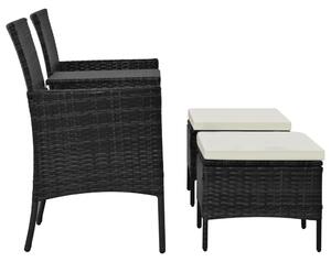 VidaXL fekete 2-személyes polyrattan kerti fotel asztallal/zsámolyokkal