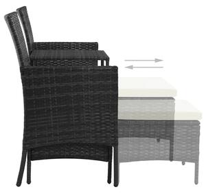 VidaXL fekete 2-személyes polyrattan kerti fotel asztallal/zsámolyokkal