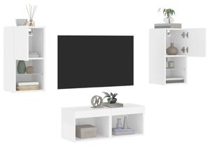 VidaXL 4 darab fehér falra szerelhető TV-szekrény LED-del