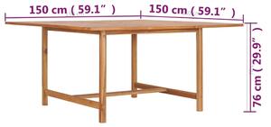 VidaXL tömör tíkfa kerti asztal 150 x 150 x 76 cm