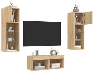 VidaXL LED-es Fali TV Szekrény Szett - Sonoma Tölgy