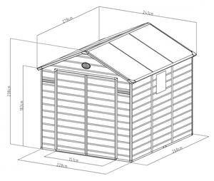 Kerti tároló ház kb. 2,7 X 2,3 méter alapterület, polikarbonát, szürke, G21